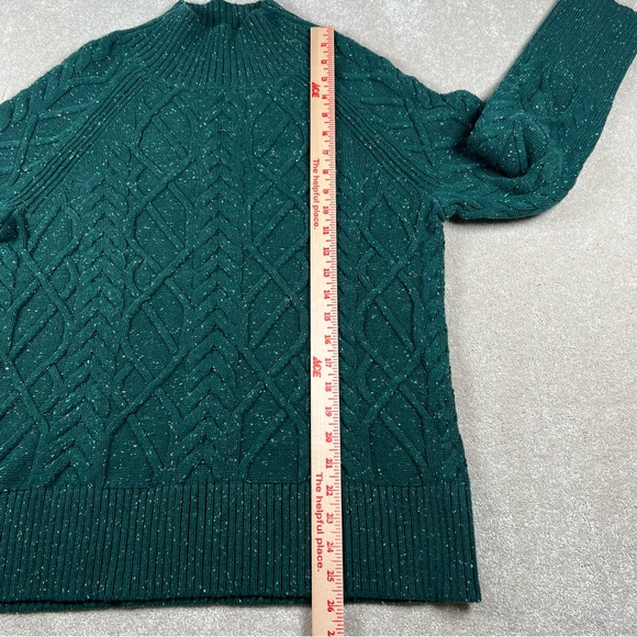 Talbots Sweater Cable Knit Mock Neck Green Speckled Cozy Casual Women's Medium - Picture 5 of 9